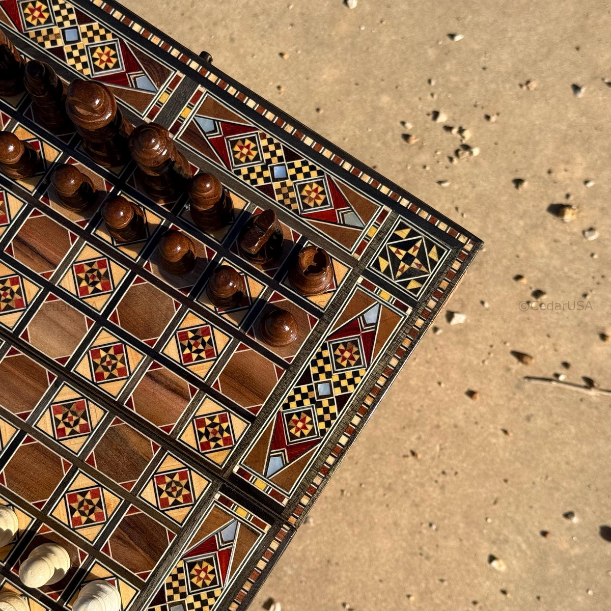 Handmade Backgammon and Chess Set from Lebanon - Lebanese Checkers Board Game