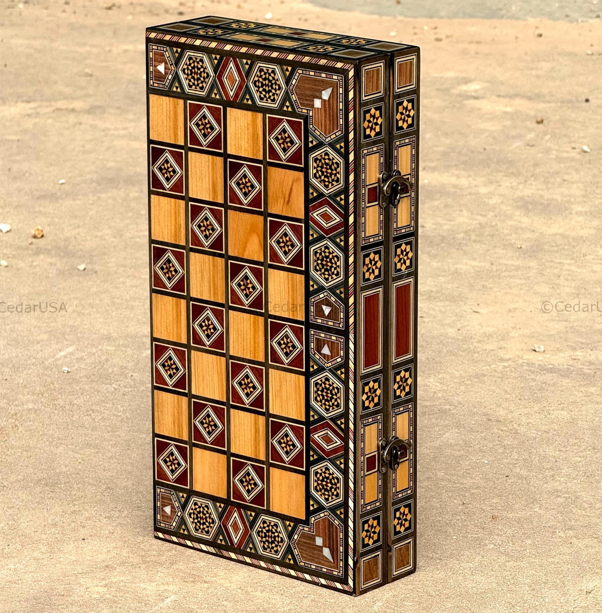 Backgammon Set and Chess Board from Lebanon - Lebanese Tables Board with Wooden Chess Pieces, Personalizable Christmas Gift
