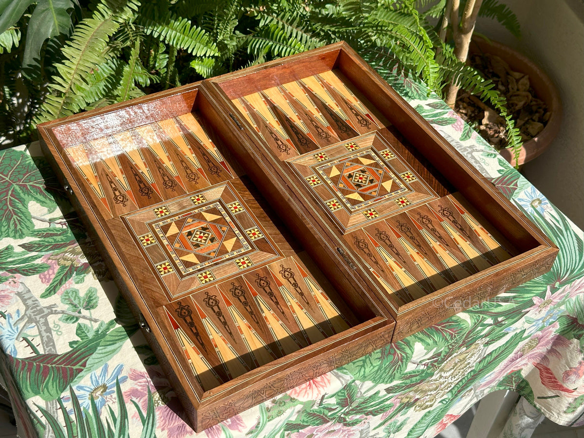 Luxurious 20"x20" Walnut Wood Chess and Backgammon Board with Pearl Inlays