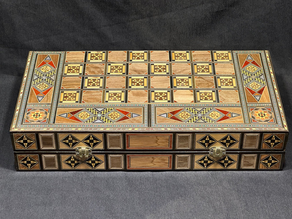 Handmade Backgammon and Chess Set with Pearl Inlays from Lebanon