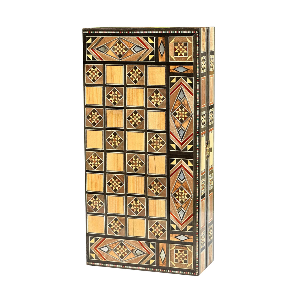 Handmade 12" Chess and Backgammon Set with Genuine Mosaic Wooden Inlays and Mother of Pearl from Lebanon