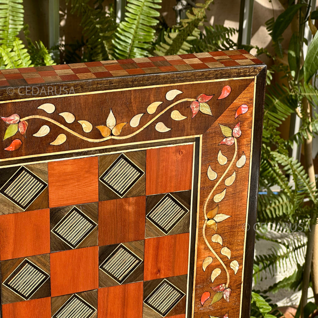 One-of-a-Kind Vintage 20"x20" Chess and Backgammon Board with Mediterranean Pearls