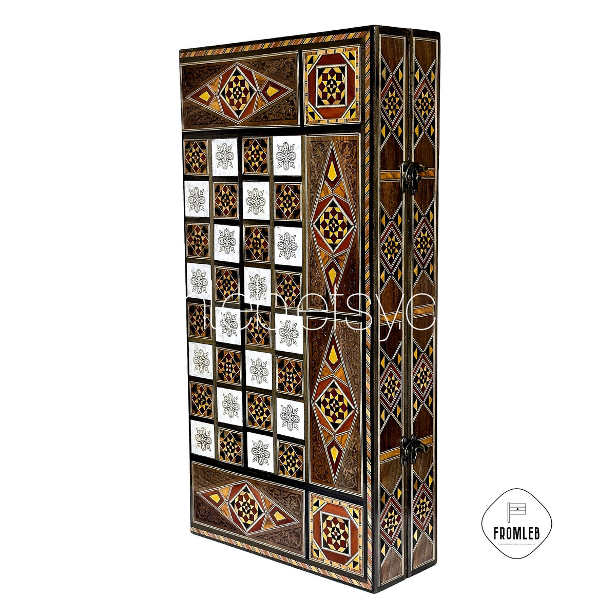 Handmade Chess and Backgammon Set: Lebanese Mother of Pearl Inlay from Lebanon