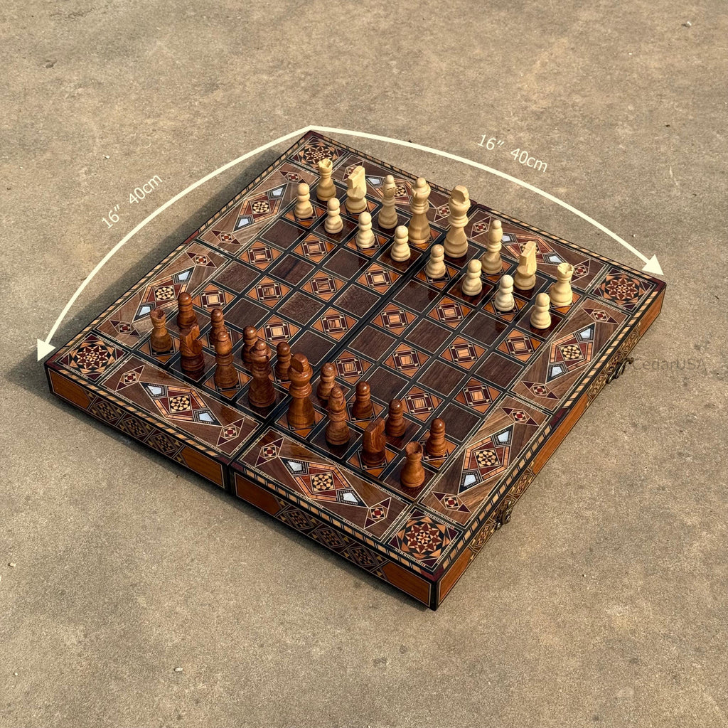 SALE Backgammon Set and Chess Board from Lebanon - Lebanese Tables Board with Wooden Chess Pieces, Personalizable Gift