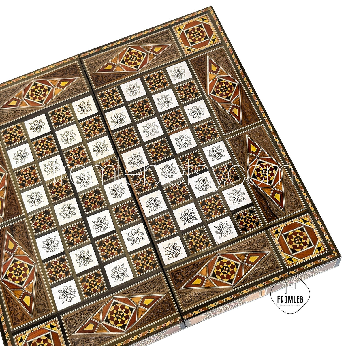 Handmade Chess and Backgammon Set: Lebanese Mother of Pearl Inlay from Lebanon