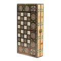 Handcrafted 12"x12" Chess and Backgammon Set with Wooden Inlays and Mother of Pearl
