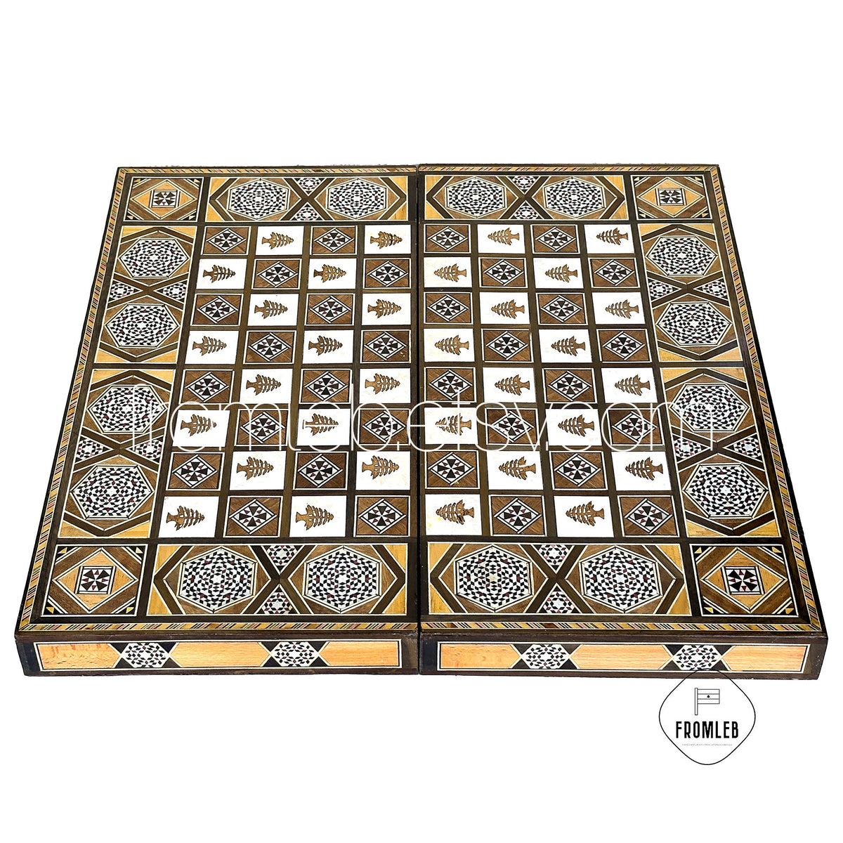 Handmade Cedar Backgammon and Chess Set: Arabian Mother of Pearl Inlay from Lebanon