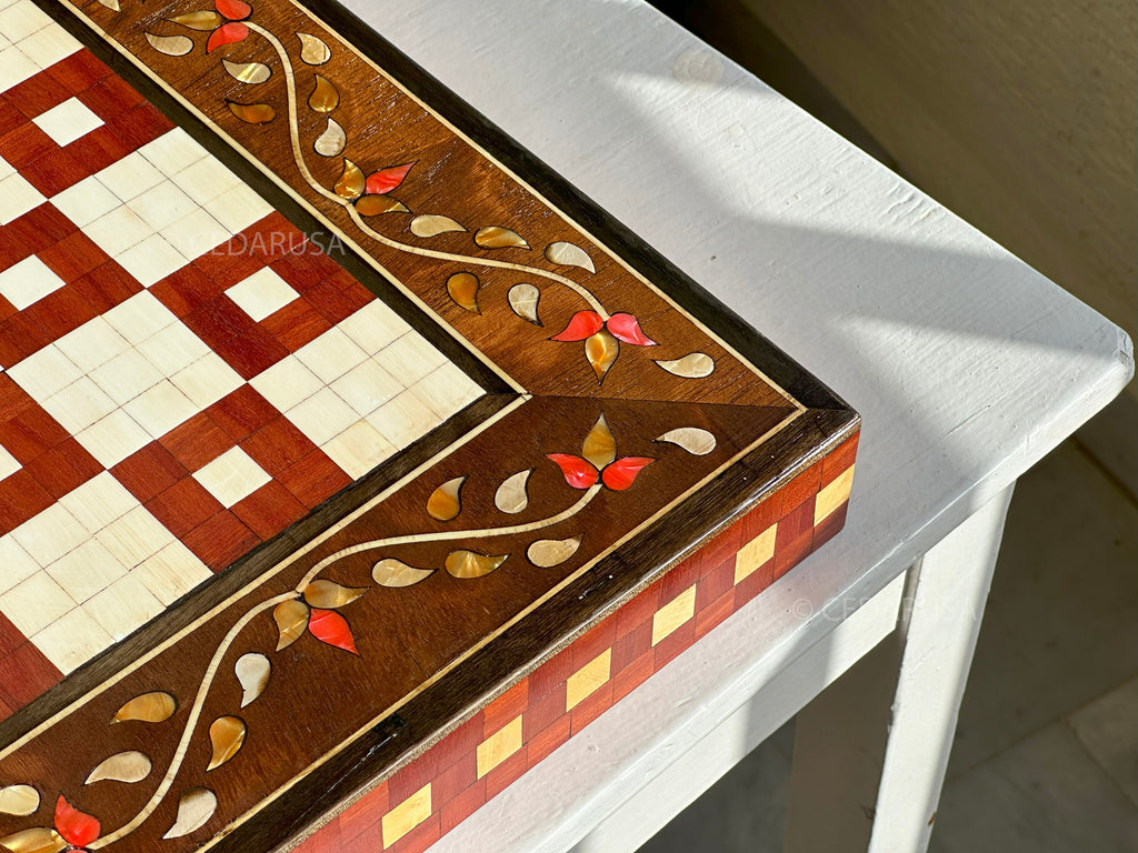 One-of-a-Kind Vintage 20"x20" Chess and Backgammon Board with Mediterranean Pearls