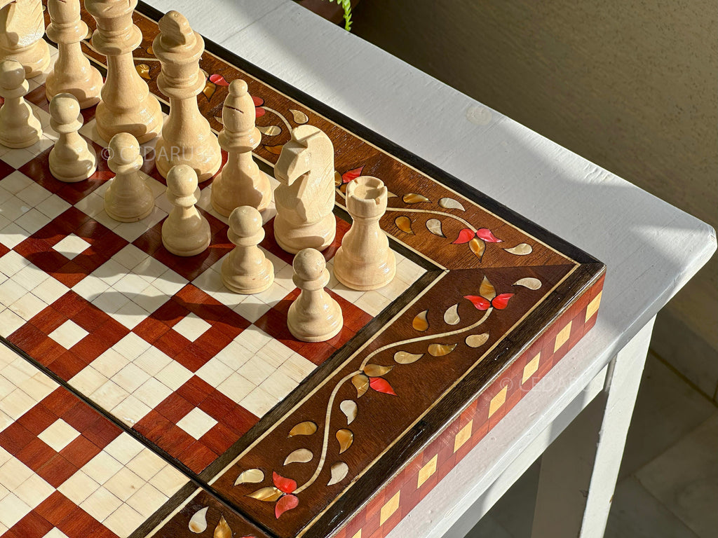 One-of-a-Kind Vintage 20"x20" Chess and Backgammon Board with Mediterranean Pearls