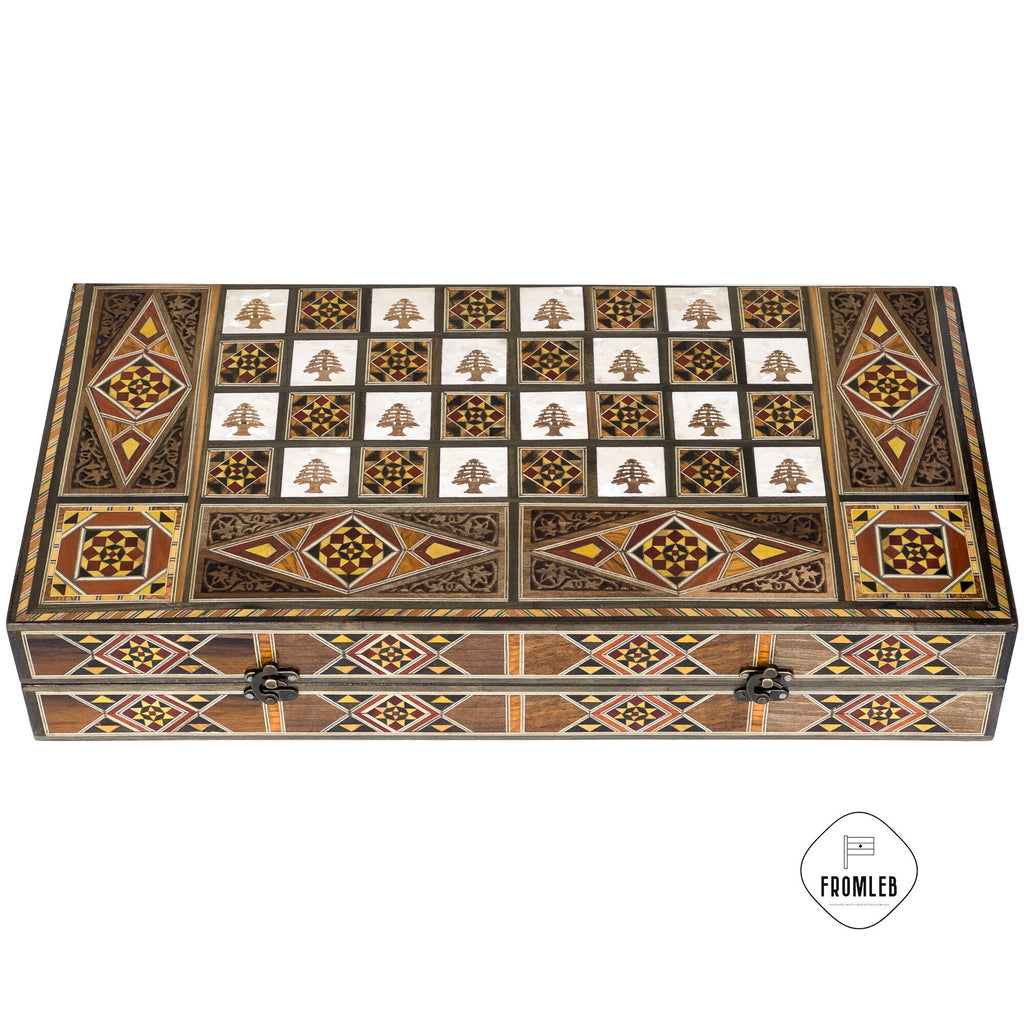 Engraved Backgammon Chess Set: Large Handmade Lebanese Game Board from Lebanon