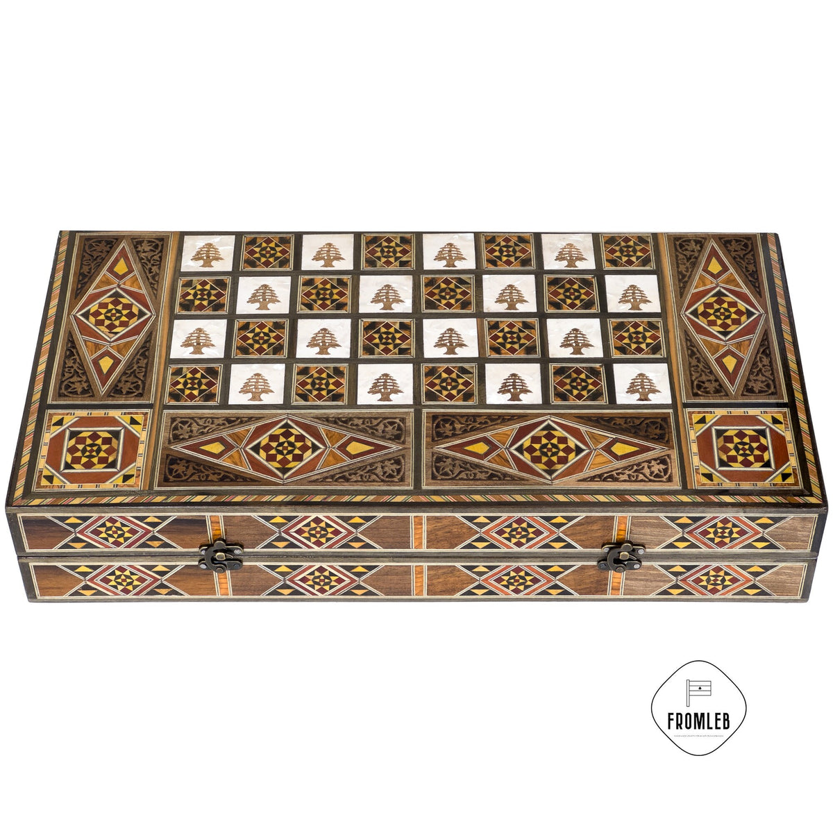 Engraved Backgammon Chess Set: Large Handmade Lebanese Game Board from Lebanon