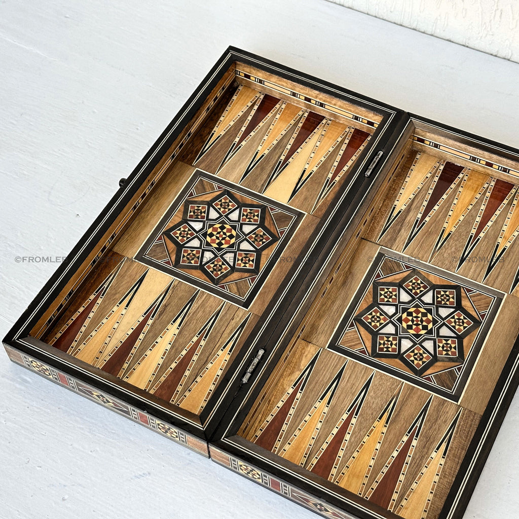Handmade Backgammon & Chess Set: Wooden Inlays, Mother of Pearl (12 inch) from Lebanon