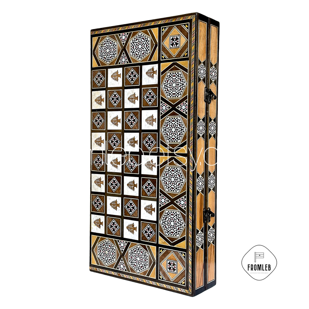 Handmade Cedar Backgammon and Chess Set: Arabian Mother of Pearl Inlay from Lebanon