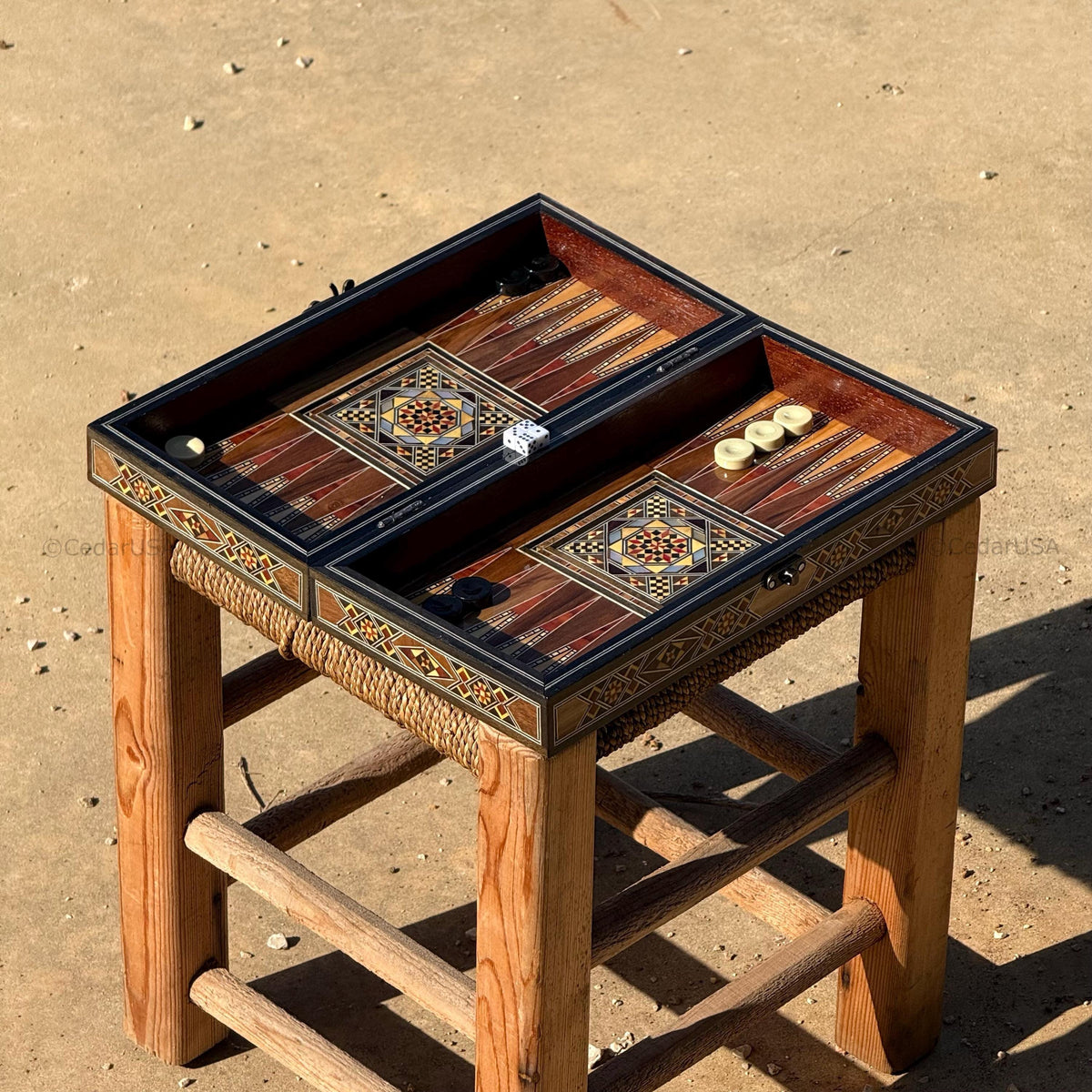 Handmade Backgammon and Chess Set from Lebanon - Lebanese Checkers Board Game