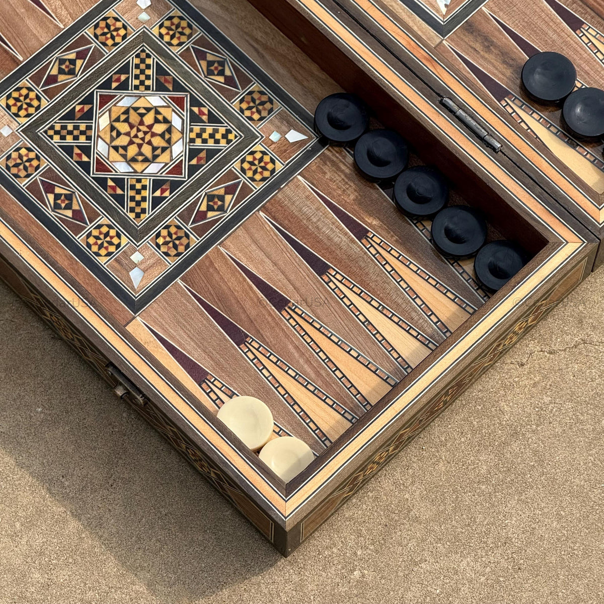 Backgammon Set and Chess Board from Lebanon - Lebanese Tables Board with Wooden Chess Pieces, Personalizable Christmas Gift