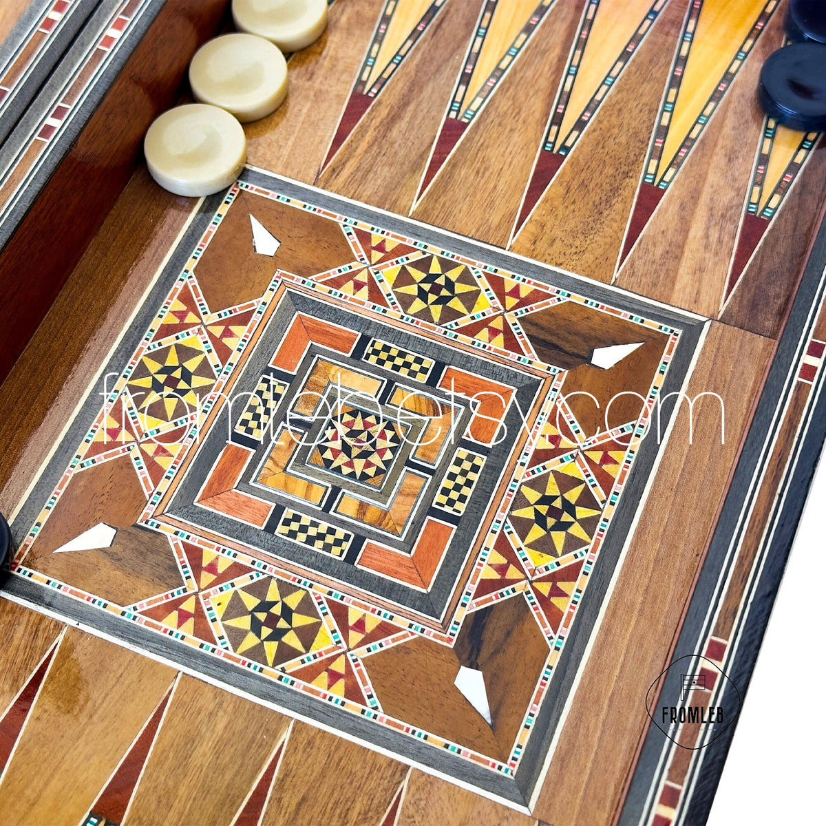 Handmade Backgammon Chess Set: Vintage Pearl Mosaic Inlay from Lebanon