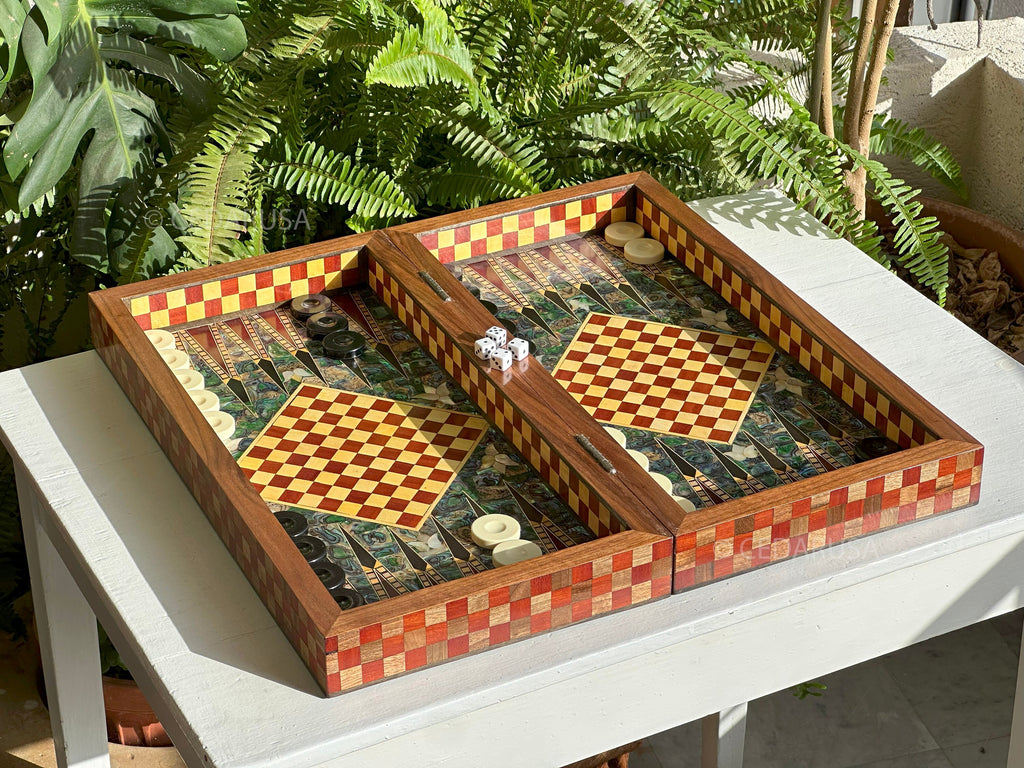 One-of-a-Kind Vintage 20"x20" Chess and Backgammon Board with Mediterranean Pearls