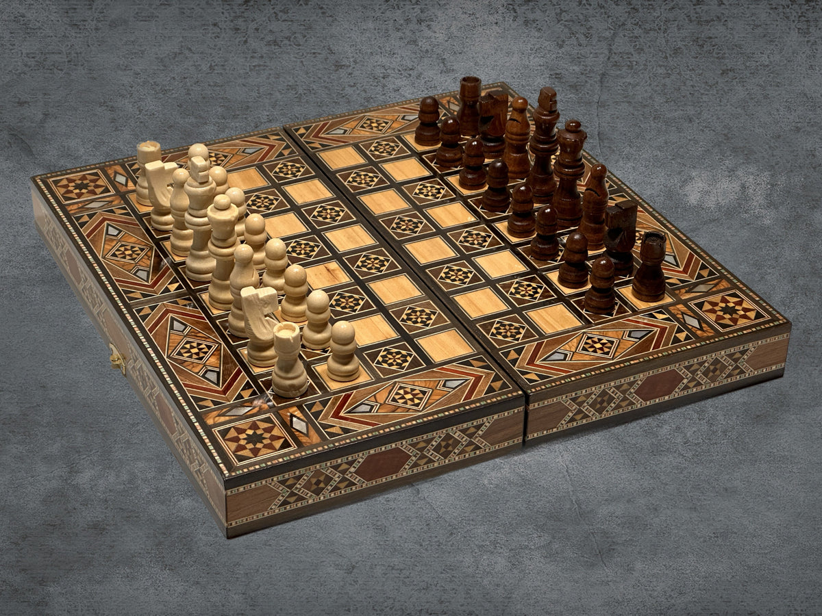 Handmade Backgammon Chess Set: Lebanese Inlaid Wood, 12 Inch from Lebanon