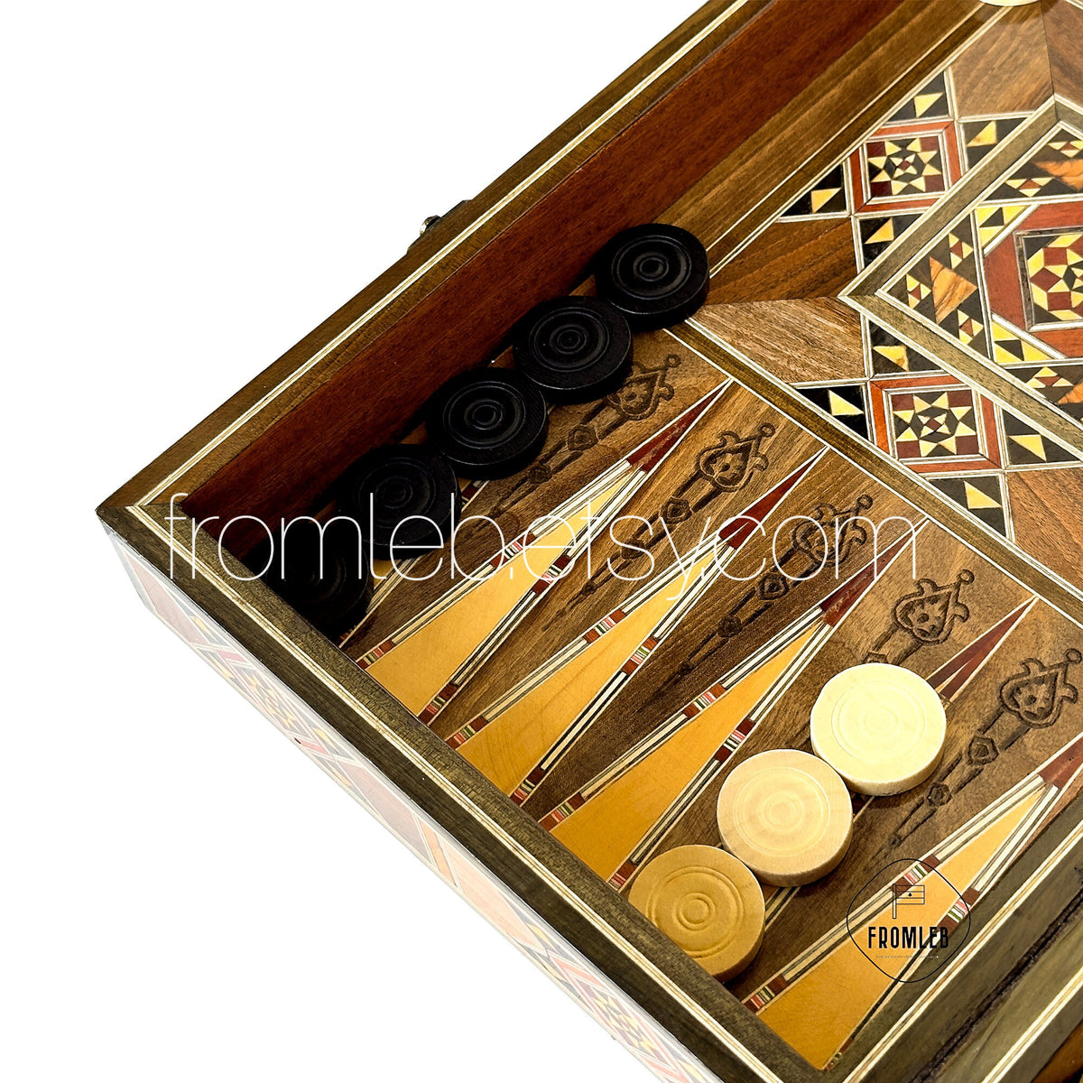 Handmade Chess and Backgammon Set: Lebanese Mother of Pearl Inlay from Lebanon