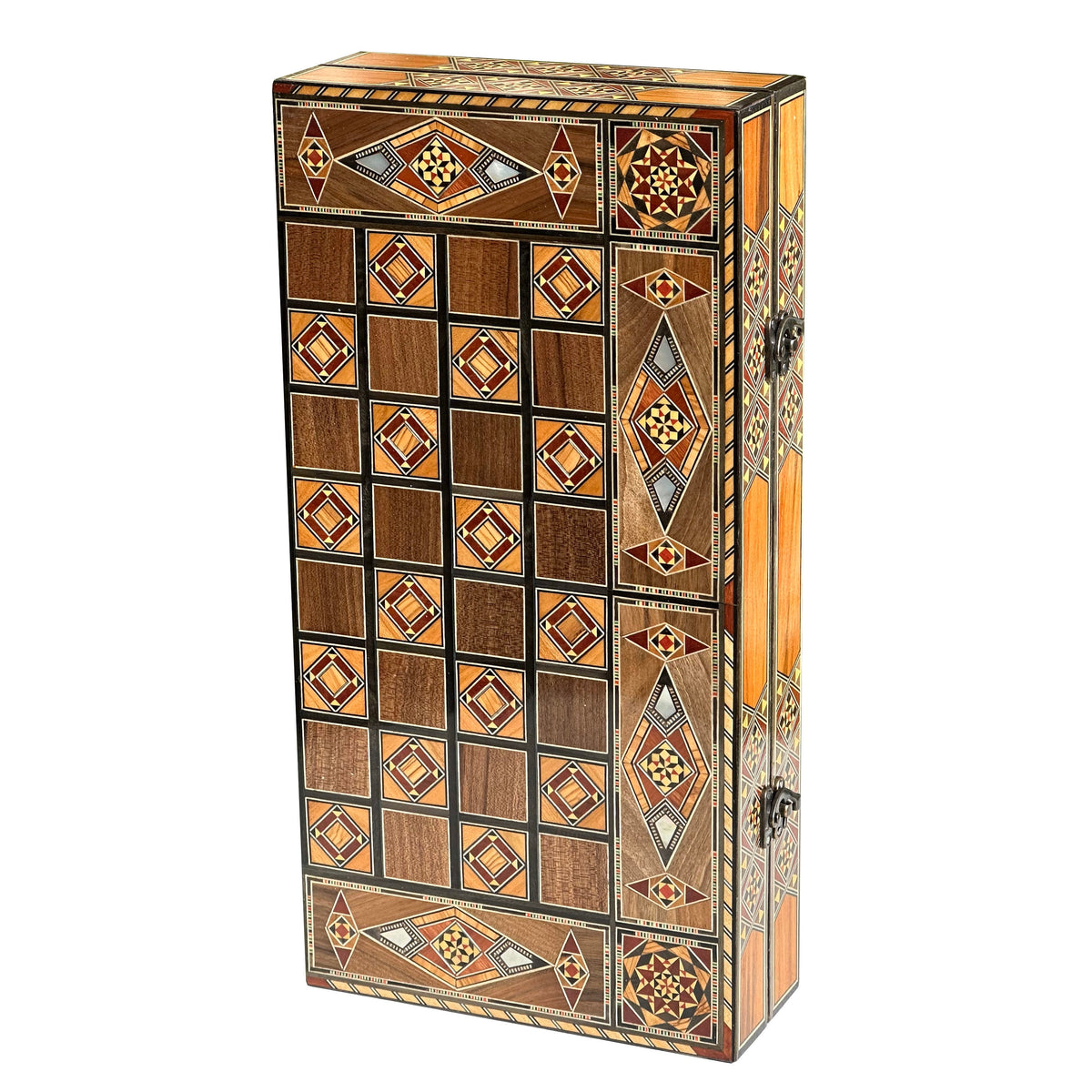 Handcrafted 16" Chess and Backgammon Set with Wooden Inlays and Mother of Pearl