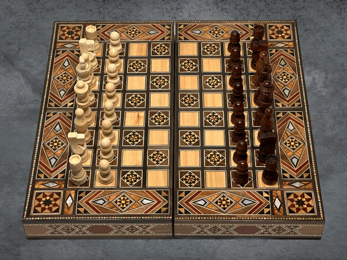 Handmade Backgammon Chess Set: Lebanese Inlaid Wood, 12 Inch from Lebanon