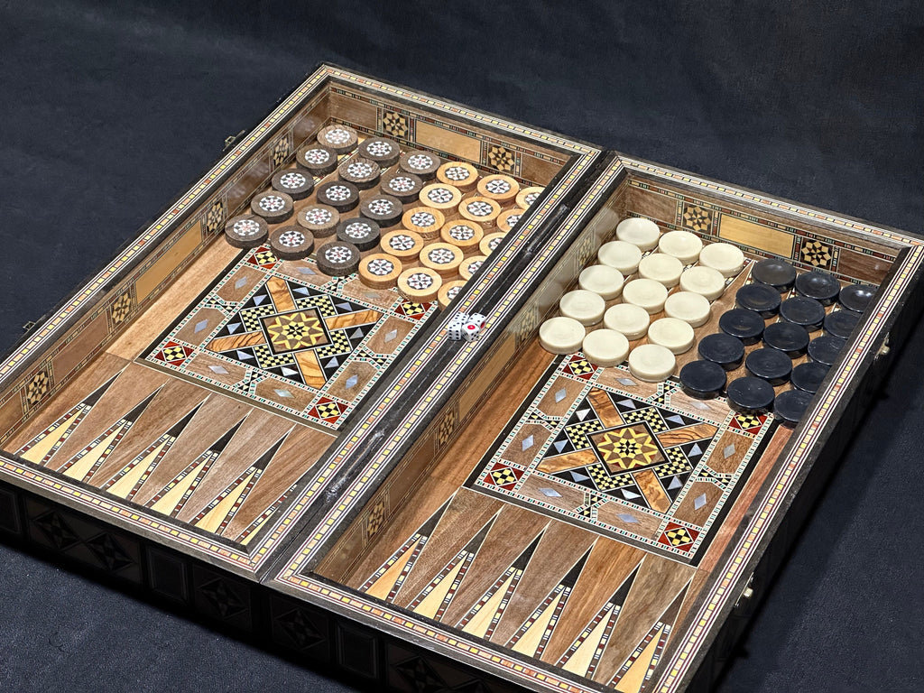 Handmade Backgammon and Chess Set with Pearl Inlays from Lebanon