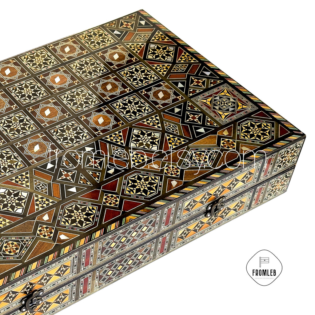 Handmade Pearl Inlaid Backgammon Chess Set: Lebanese Board Game from Lebanon