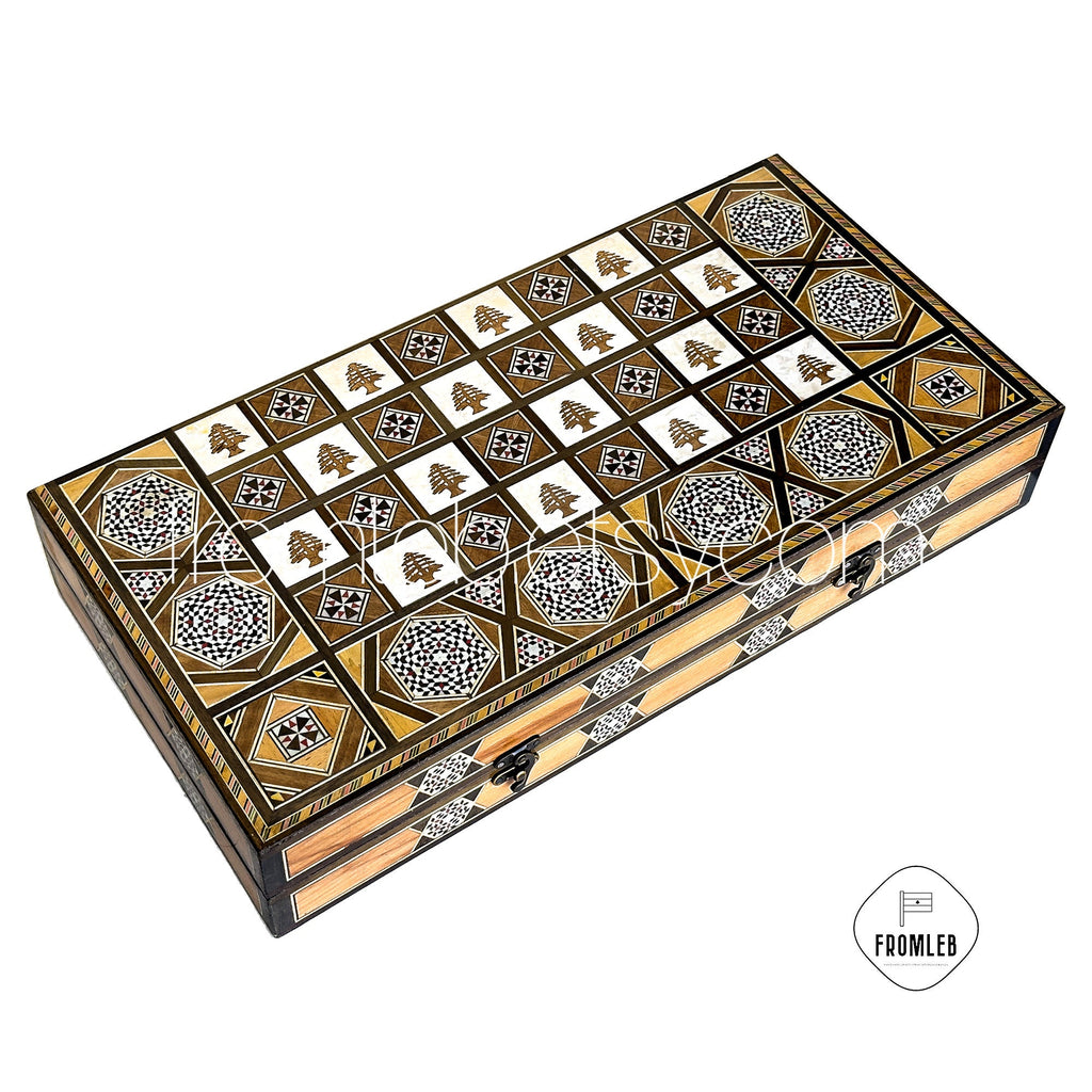 Handmade Cedar Backgammon and Chess Set: Arabian Mother of Pearl Inlay from Lebanon