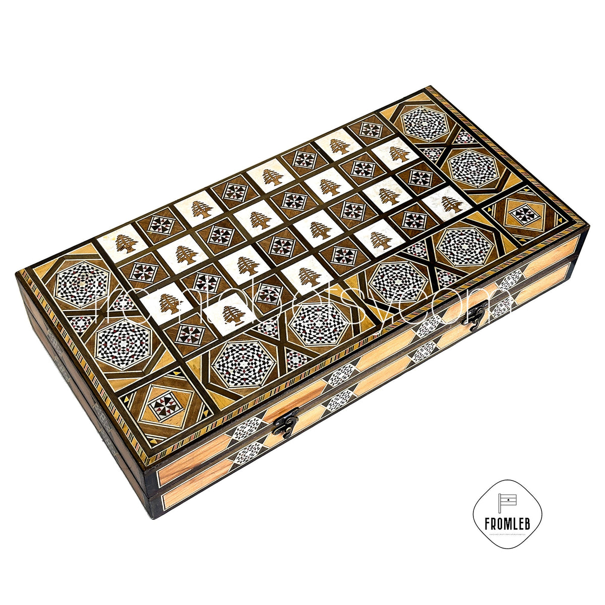 Handmade Cedar Backgammon and Chess Set: Arabian Mother of Pearl Inlay from Lebanon