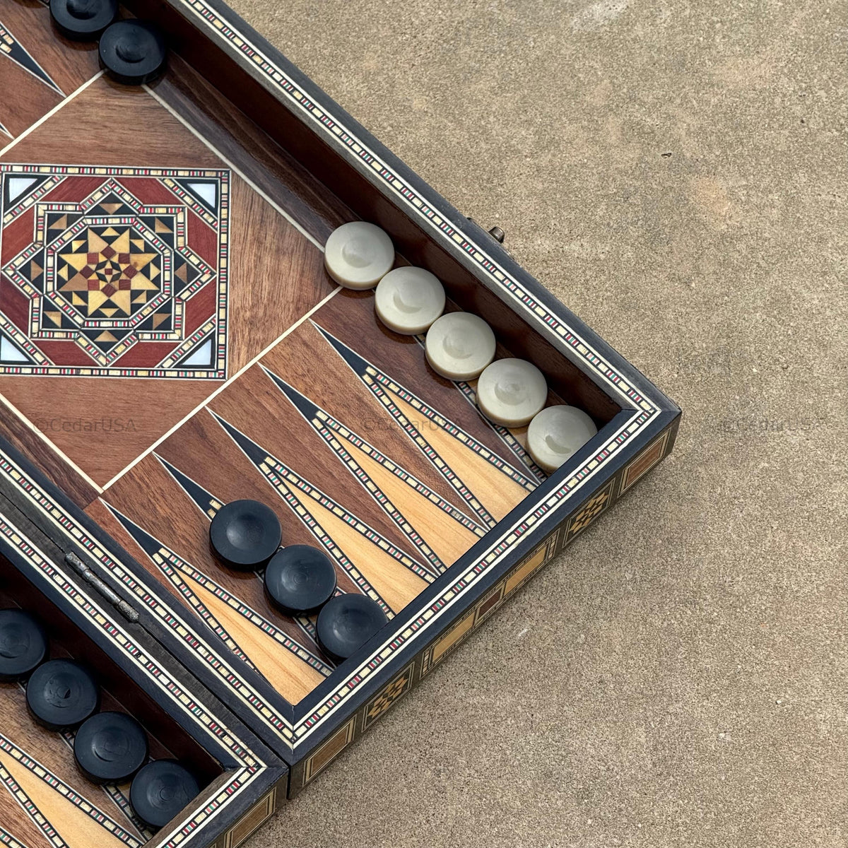 Backgammon Set and Chess Board from Lebanon - Lebanese Tables Board with Wooden Chess Pieces, Personalizable Christmas Gift