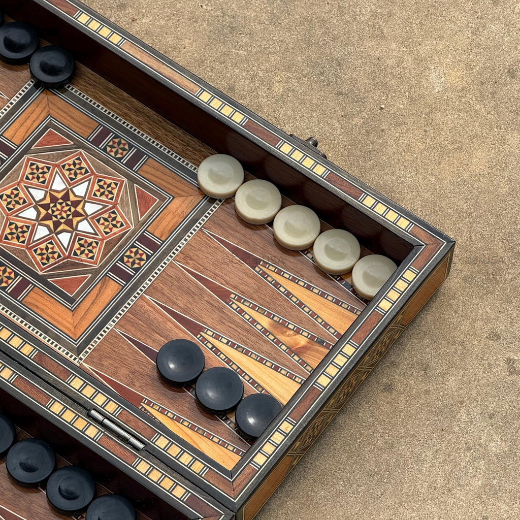SALE Backgammon Set and Chess Board from Lebanon - Lebanese Tables Board with Wooden Chess Pieces, Personalizable Gift