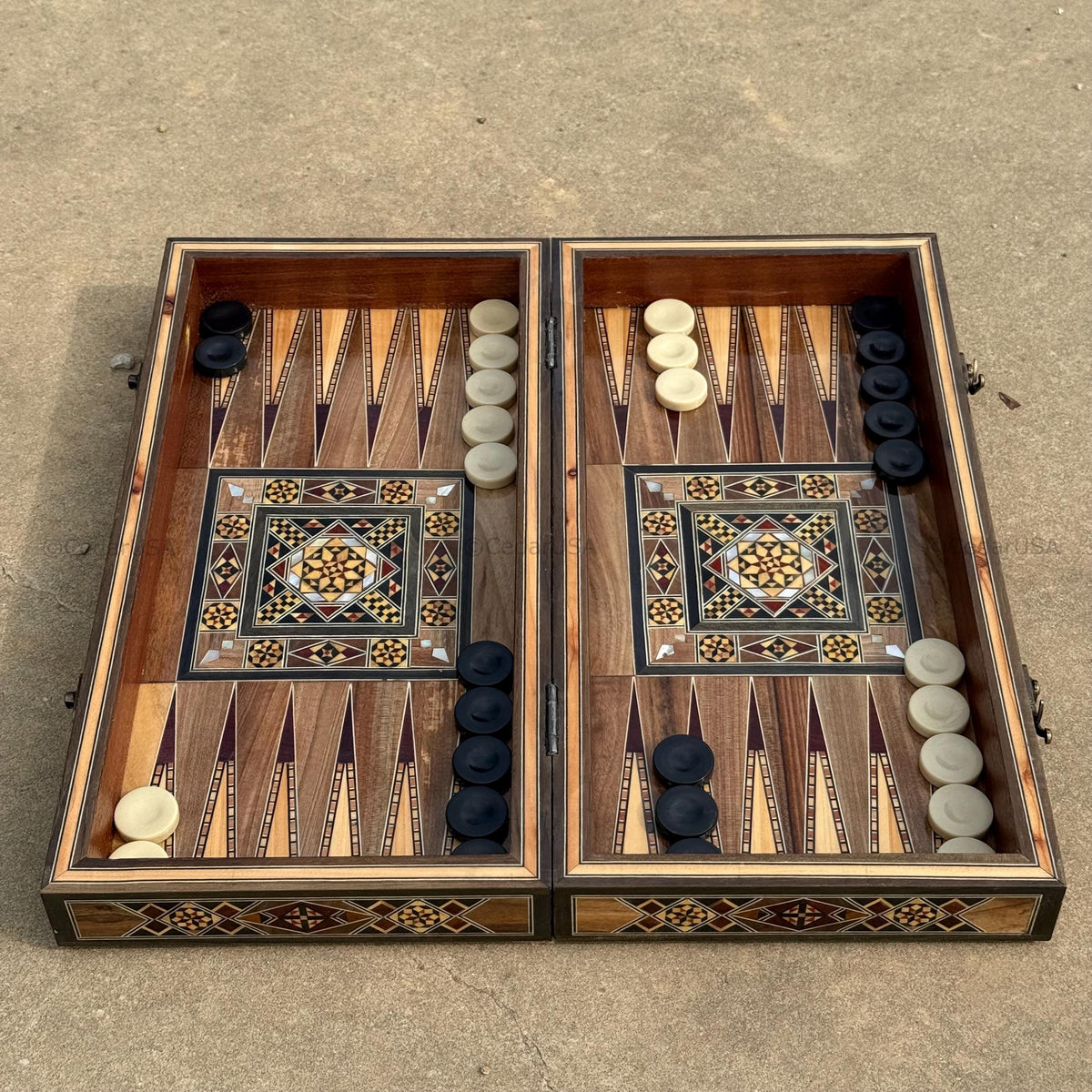 Backgammon Set and Chess Board from Lebanon - Lebanese Tables Board with Wooden Chess Pieces, Personalizable Christmas Gift