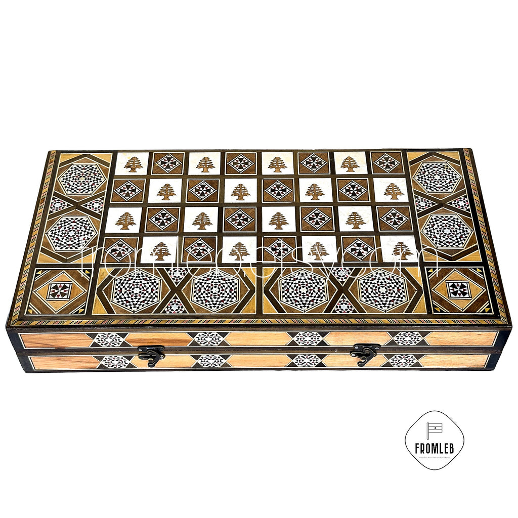 Handmade Cedar Backgammon and Chess Set: Arabian Mother of Pearl Inlay from Lebanon