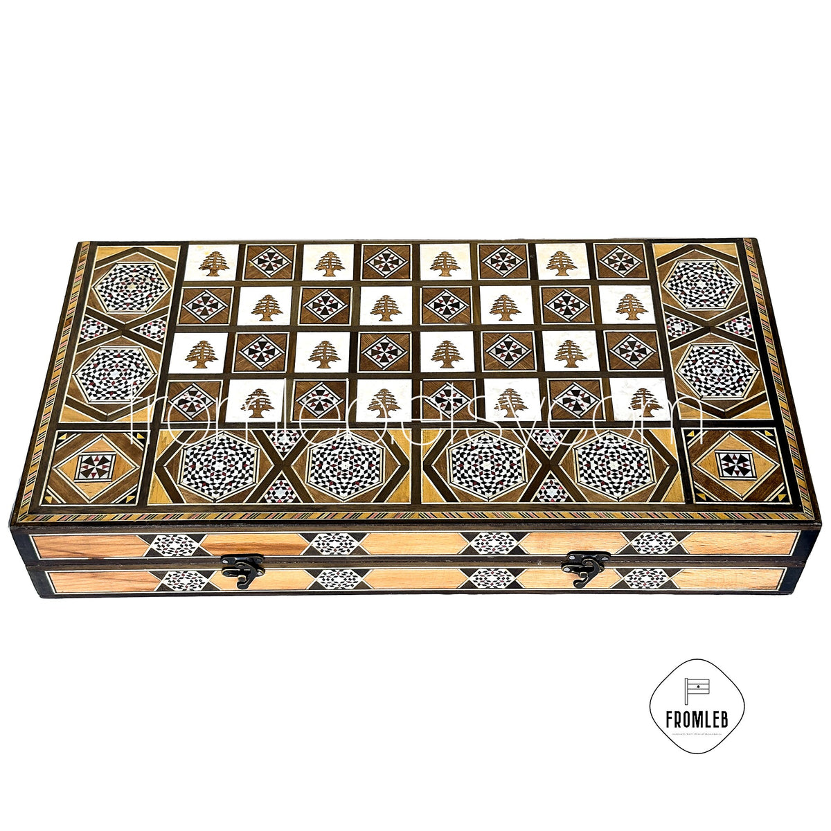 Handmade Cedar Backgammon and Chess Set: Arabian Mother of Pearl Inlay from Lebanon