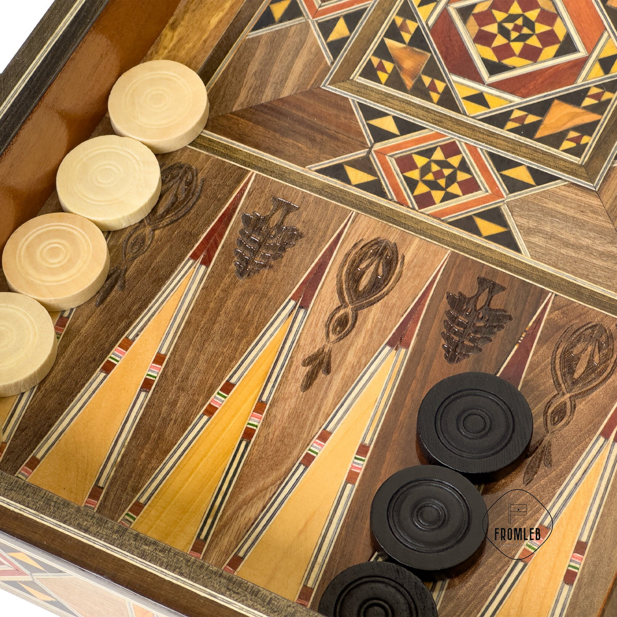 Engraved Backgammon Chess Set: Large Handmade Lebanese Game Board from Lebanon