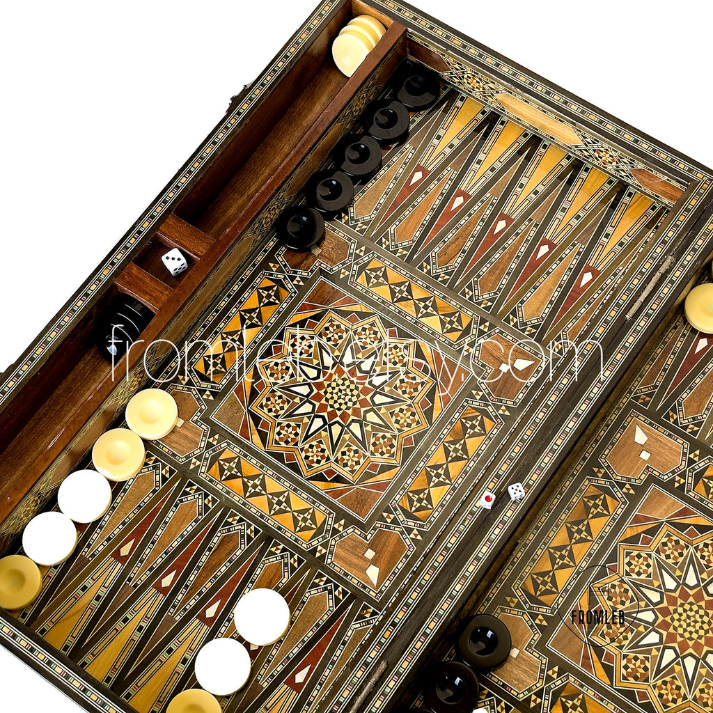 Handmade Pearl Inlaid Backgammon Chess Set: Lebanese Board Game from Lebanon