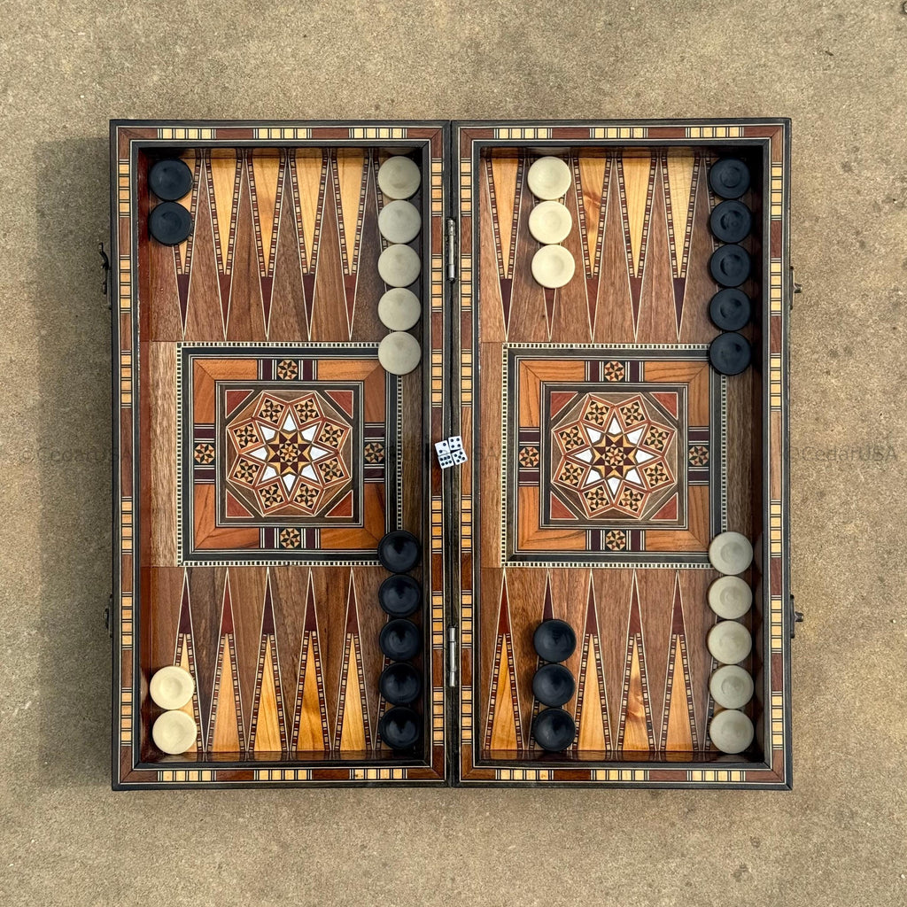 SALE Backgammon Set and Chess Board from Lebanon - Lebanese Tables Board with Wooden Chess Pieces, Personalizable Gift