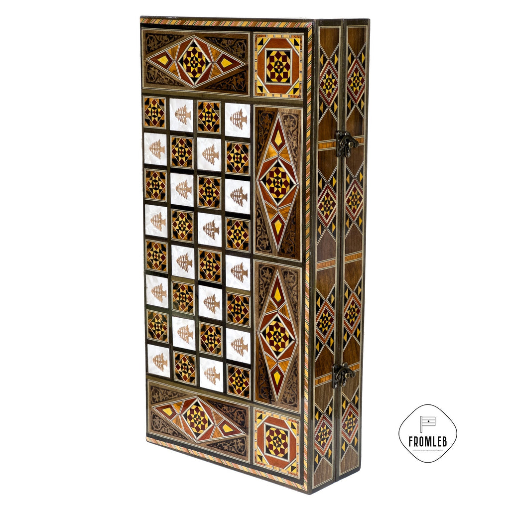 Engraved Backgammon Chess Set: Large Handmade Lebanese Game Board from Lebanon