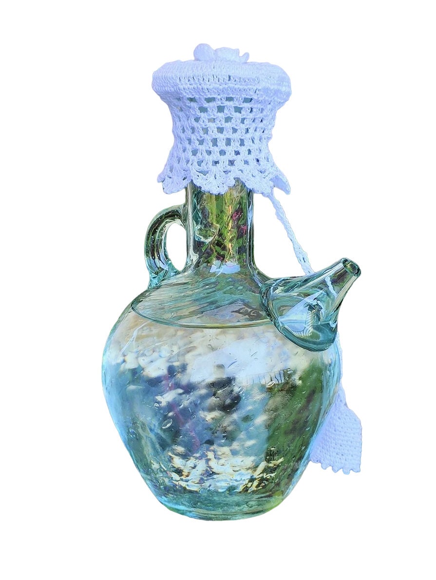 Handmade Lebanese Glass Water Jug with Crochet Cover (900ml) from Lebanon
