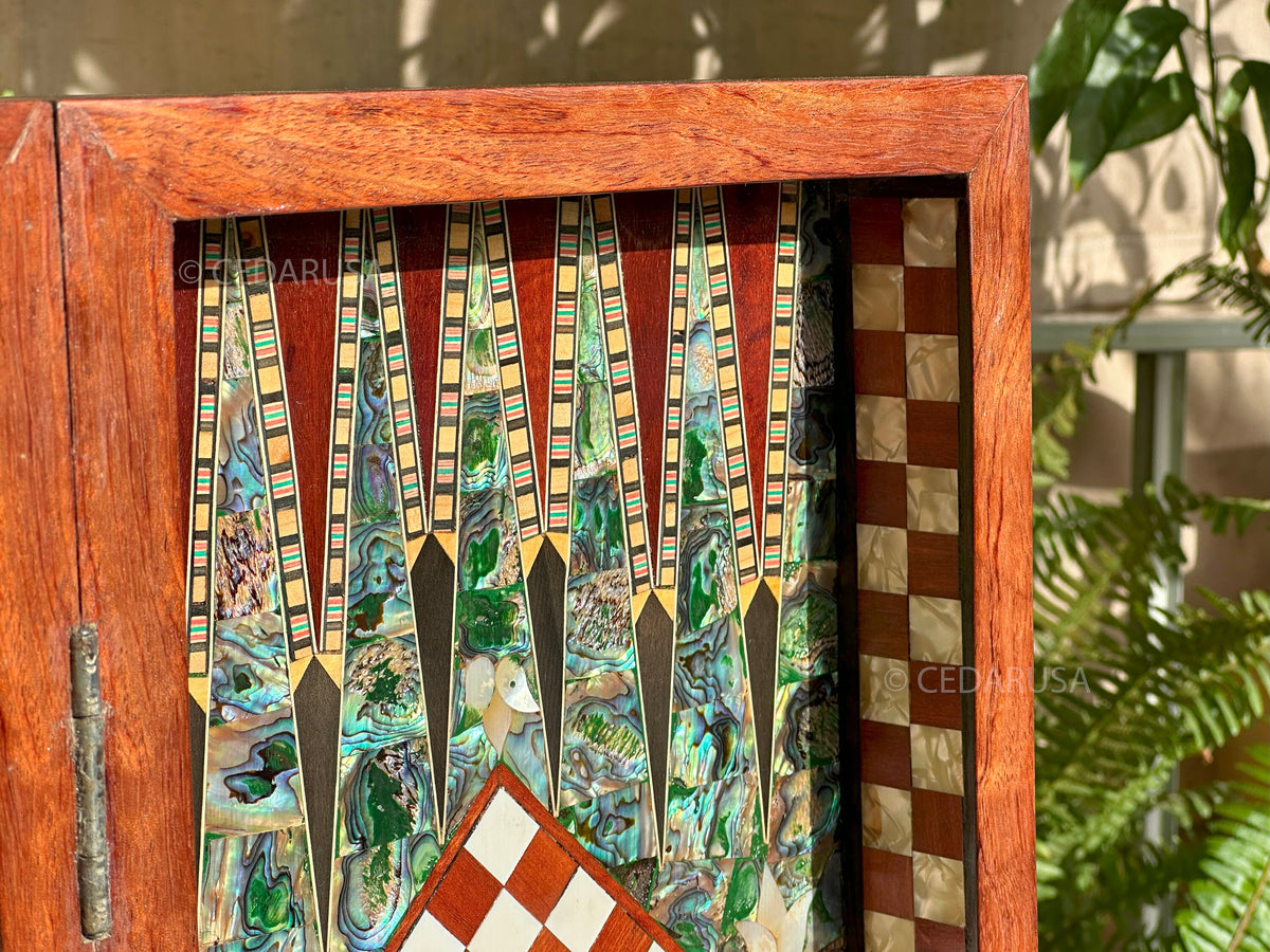 One-of-a-Kind Vintage 20"x20" Chess and Backgammon Board with Mediterranean Pearls