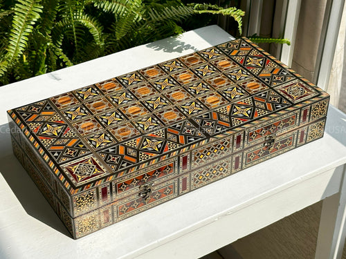 Backgammon Set & Chess Board from Lebanon - Lebanese Handmade Checkers Board Game with Real Pearl Inlays and Real Wooden Inlays