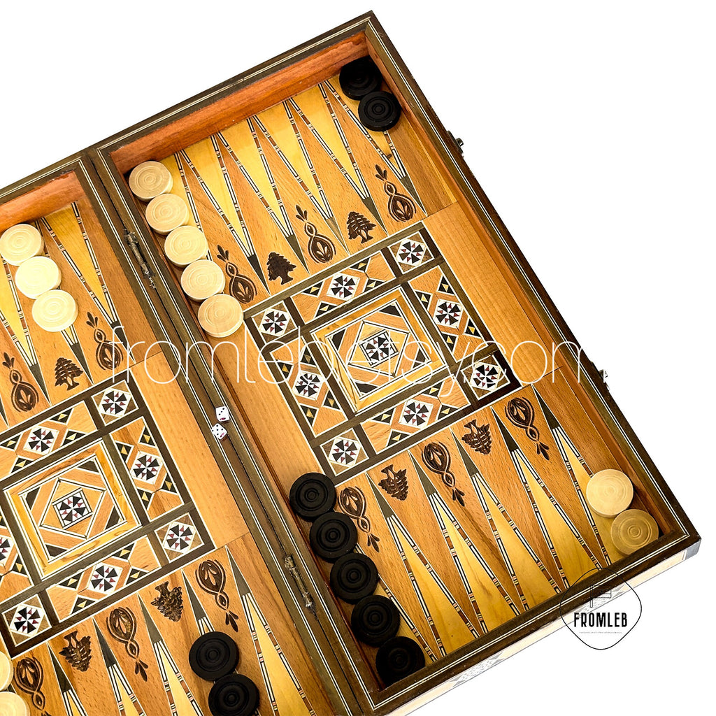 Handmade Cedar Backgammon and Chess Set: Arabian Mother of Pearl Inlay from Lebanon