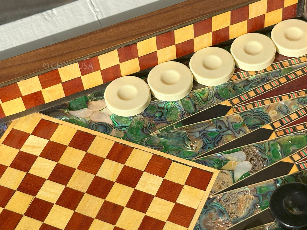 One-of-a-Kind Vintage 20"x20" Chess and Backgammon Board with Mediterranean Pearls