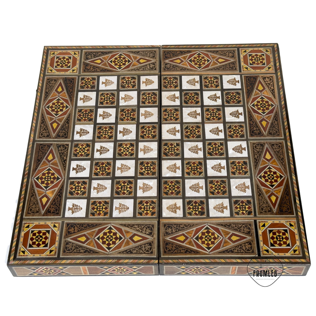 Engraved Backgammon Chess Set: Large Handmade Lebanese Game Board from Lebanon