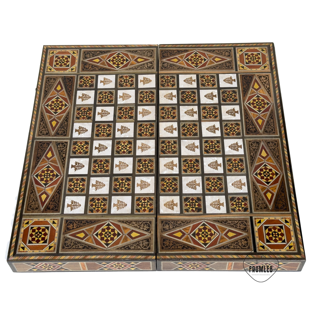 Engraved Backgammon Chess Set: Large Handmade Lebanese Game Board from Lebanon