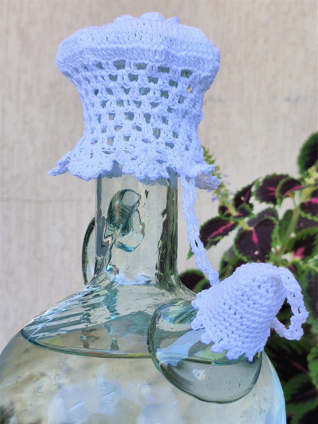 Handmade Lebanese Glass Water Jug with Crochet Cover (900ml) from Lebanon