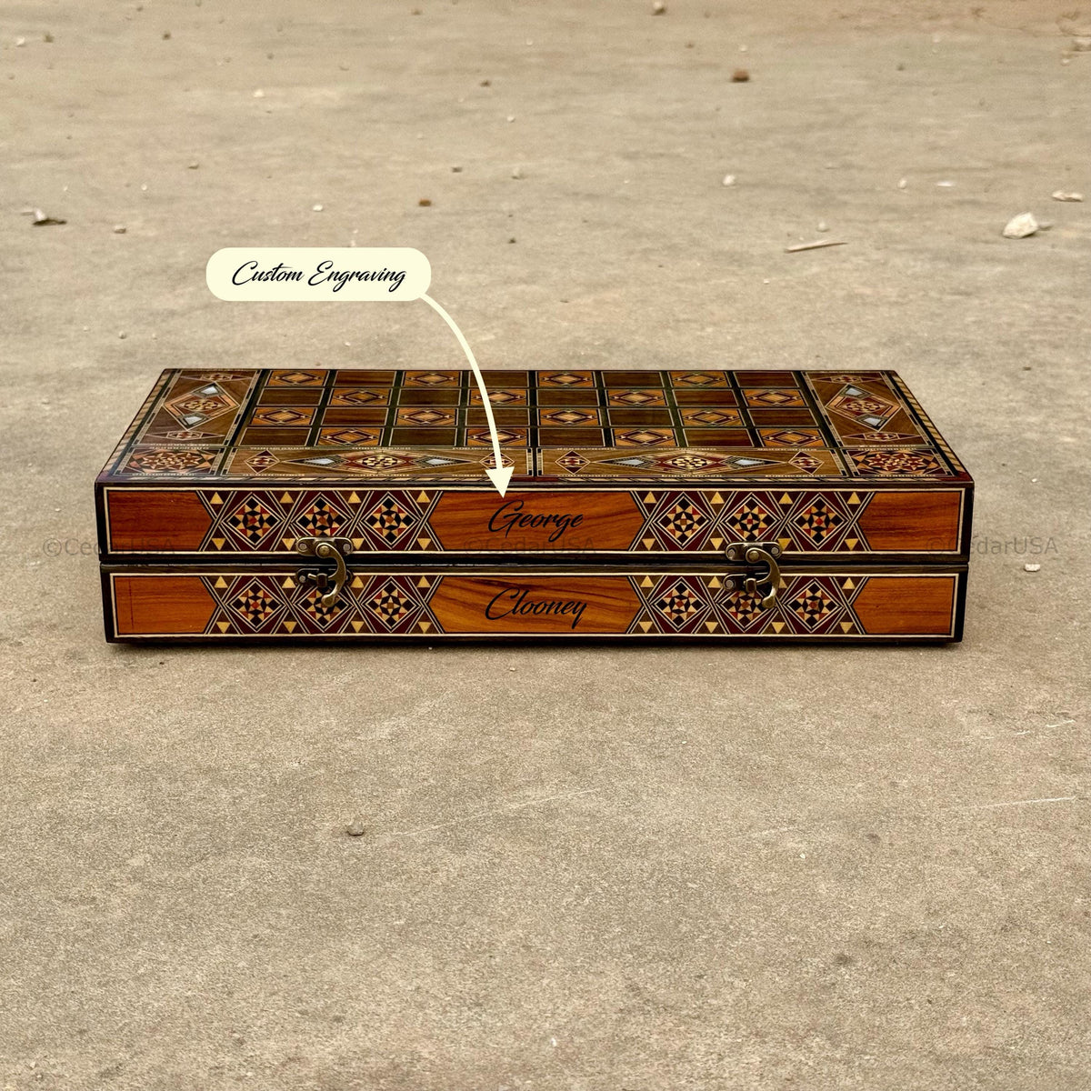 SALE Backgammon Set and Chess Board from Lebanon - Lebanese Tables Board with Wooden Chess Pieces, Personalizable Gift