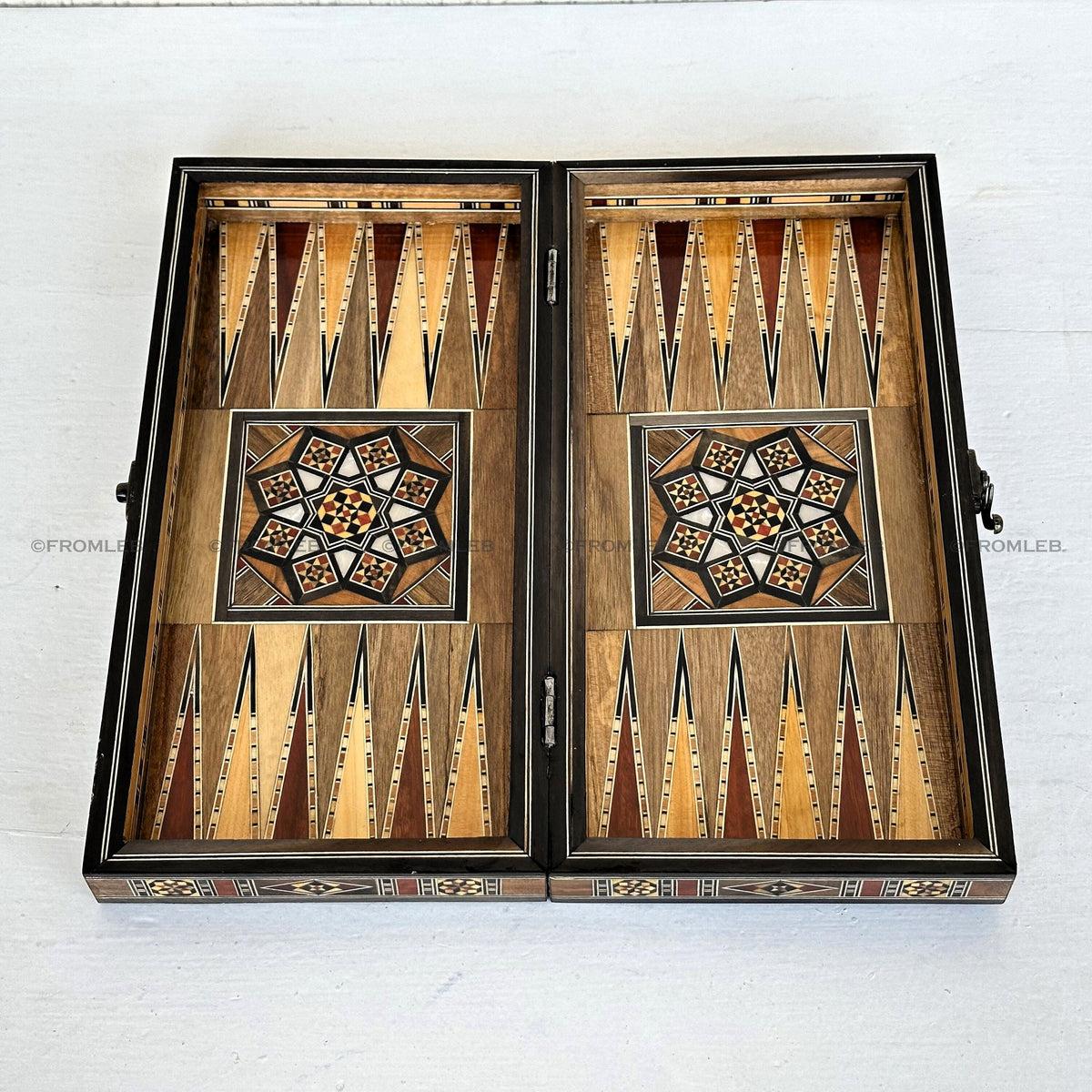 Handmade Backgammon & Chess Set: Wooden Inlays, Mother of Pearl (12 inch) from Lebanon
