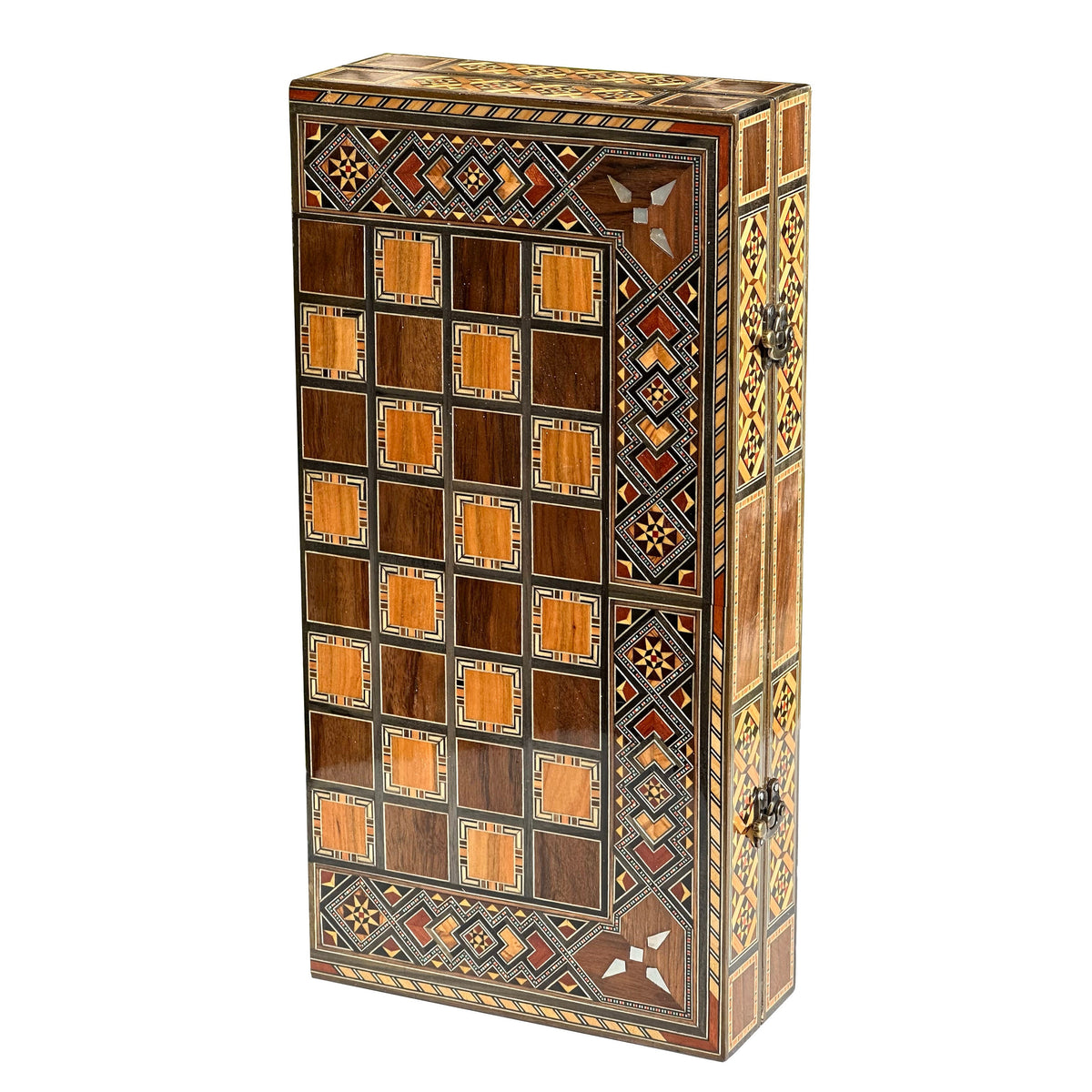 Handcrafted 16" Chess and Backgammon Set with Wooden Inlays and Mother of Pearl