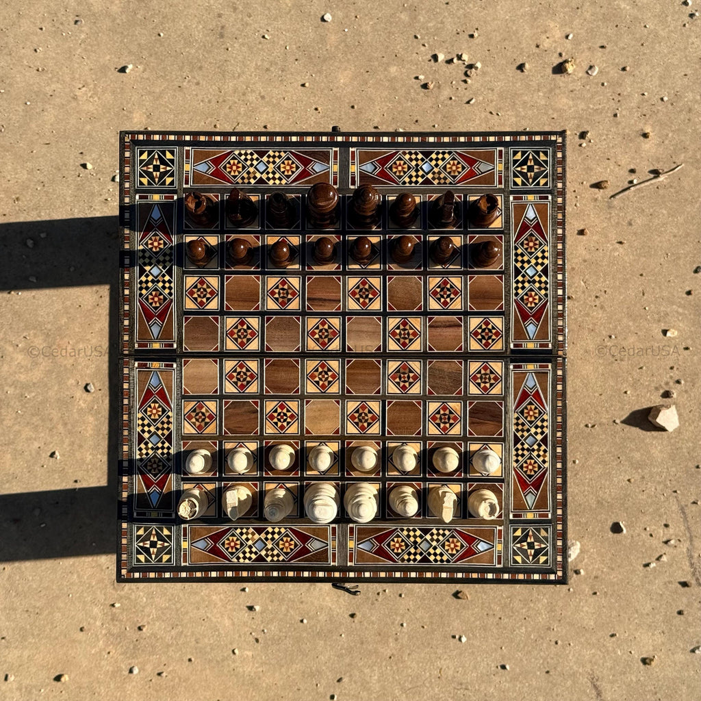 Handmade Backgammon and Chess Set from Lebanon - Lebanese Checkers Board Game